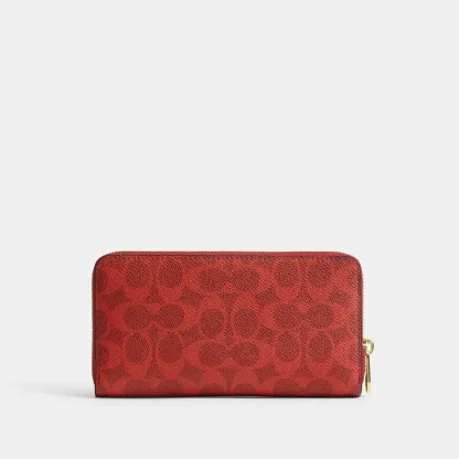 COACH®,Long Zip Around Wallet In Signature Canvas,Continental,Coin,Sustainable,Casual,Red,Back View