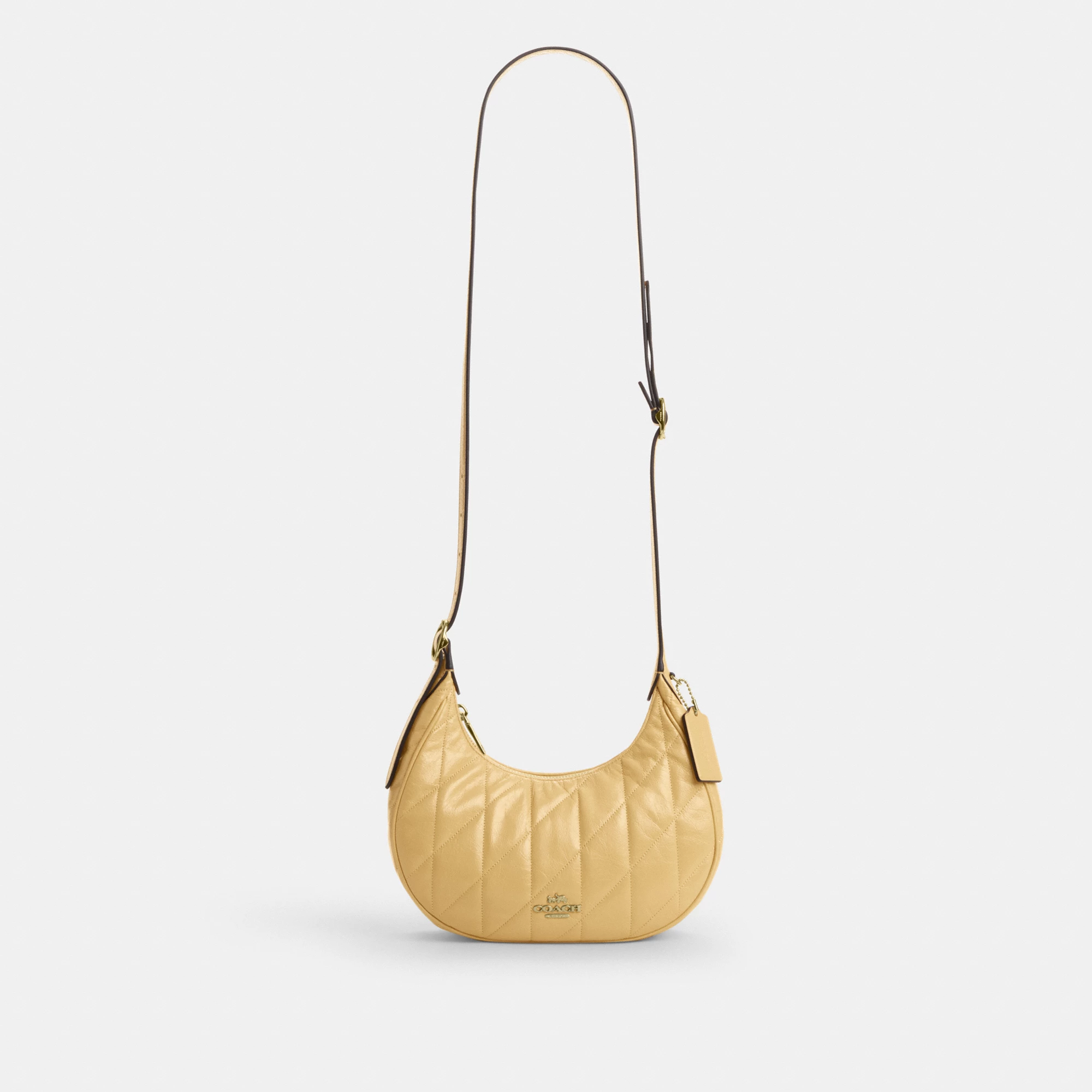 COACH®,Emily Shoulder Bag With Quilting,Recycled Polyester,Leather,Hobo,Pendant,Metal,Sustainable,Adjustable,Gold Metal,Da...,Beige