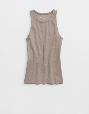 Aerie High Neck Tank Top - Heathered Taupe
