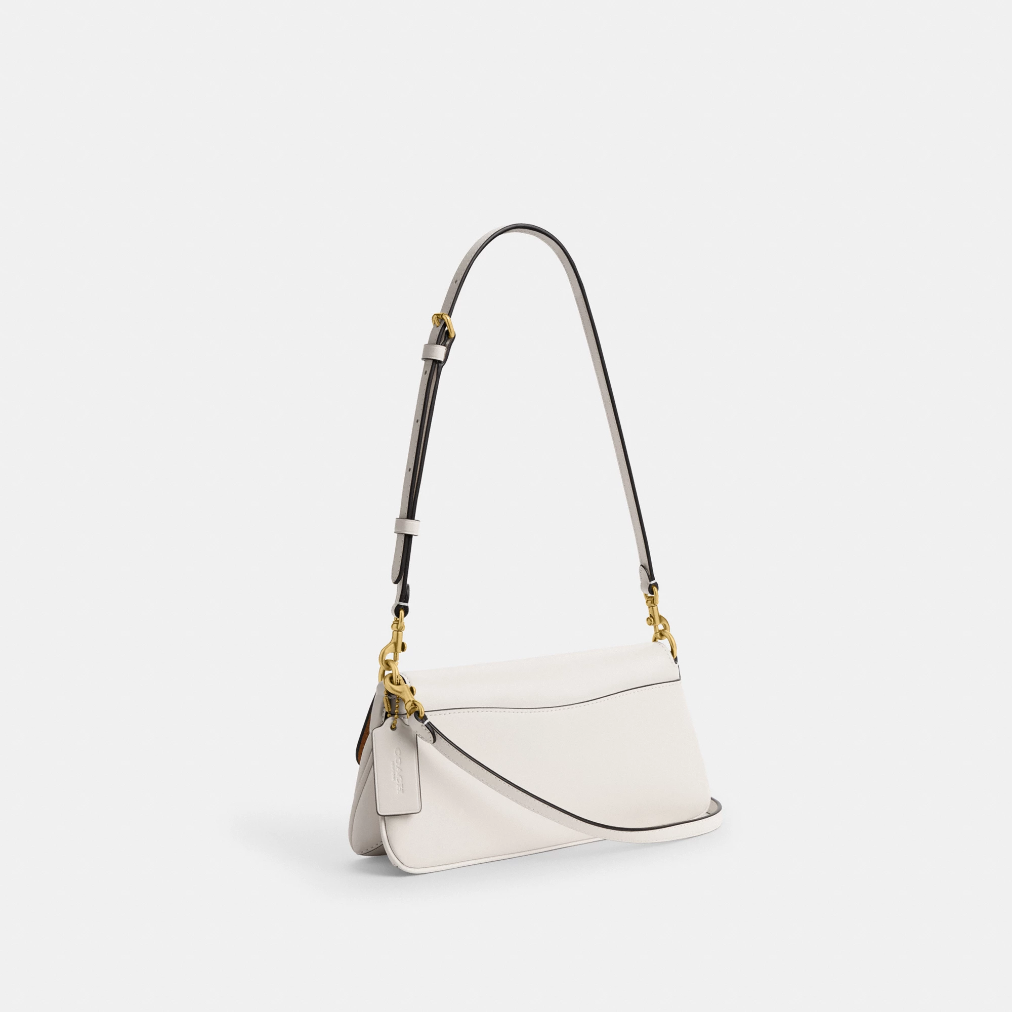 COACH®,Jet Shoulder Bag,Calfskin Leather,Shoulder Bag,Logo,Metal,Gold Metal,Casual,White,Angle View