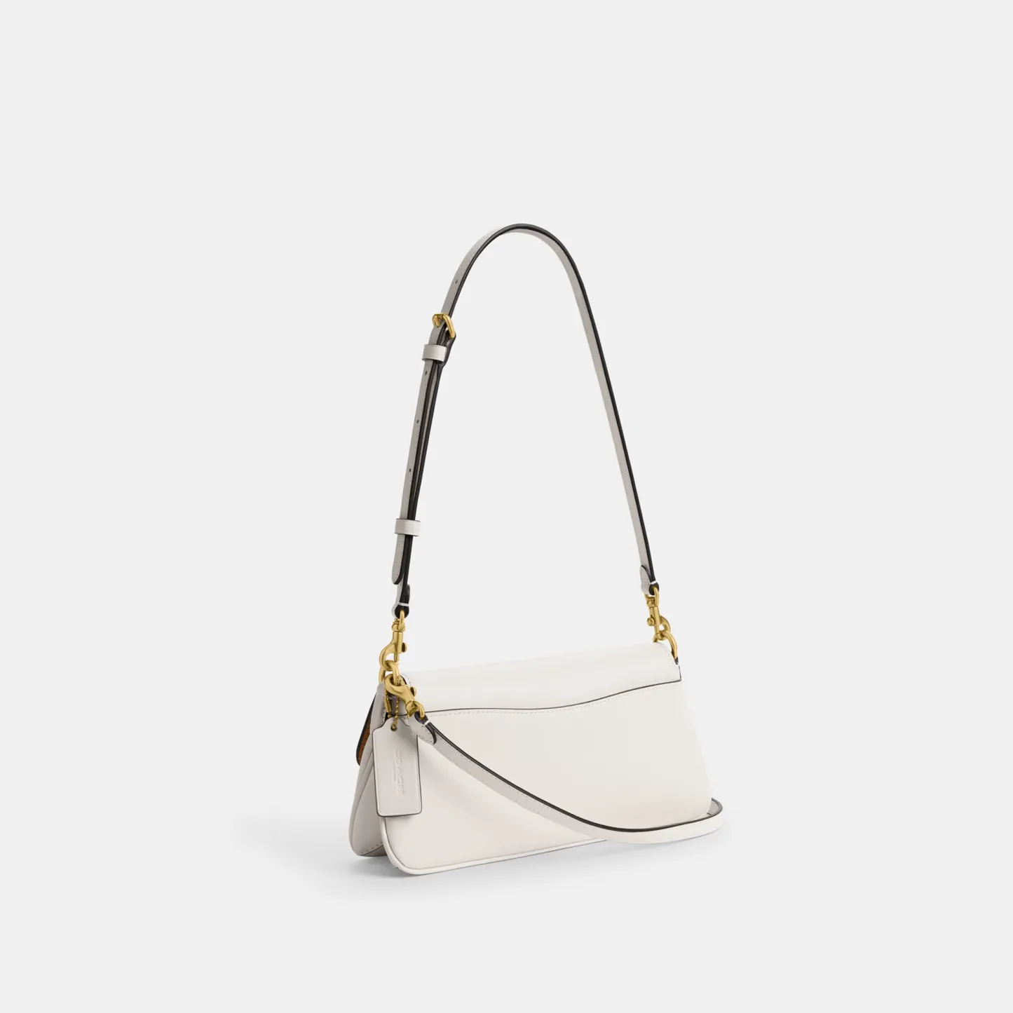COACH®,Jet Shoulder Bag,Calfskin Leather,Shoulder Bag,Logo,Metal,Gold Metal,Casual,White,Angle View