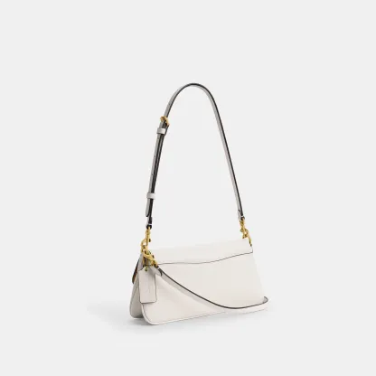 COACH®,Jet Shoulder Bag,Calfskin Leather,Shoulder Bag,Logo,Metal,Gold Metal,Casual,White,Angle View