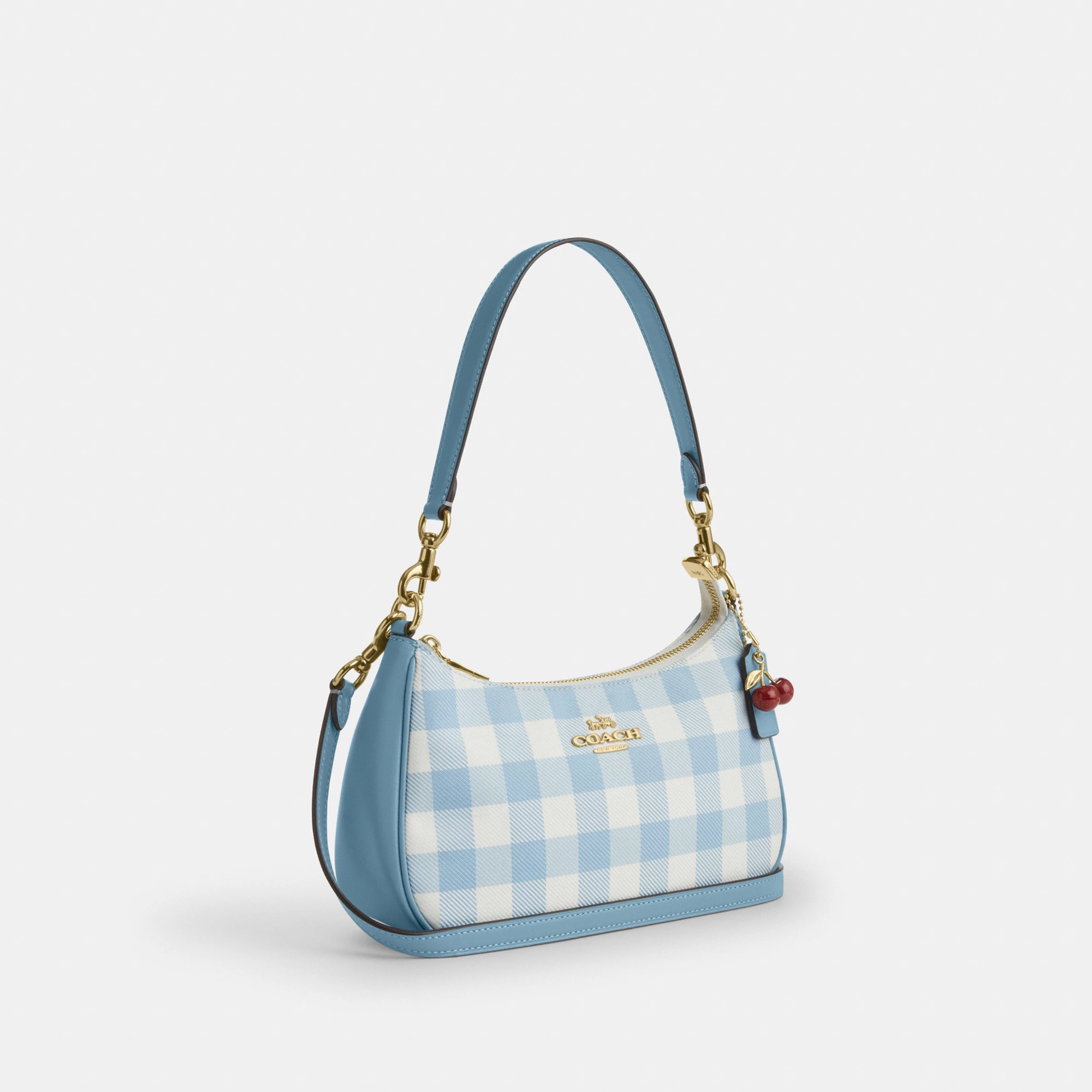 COACH®,Teri Shoulder Bag With Gingham Print And Charm,,Angle View