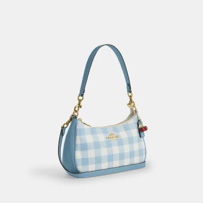 COACH®,Teri Shoulder Bag With Gingham Print And Charm,,Angle View