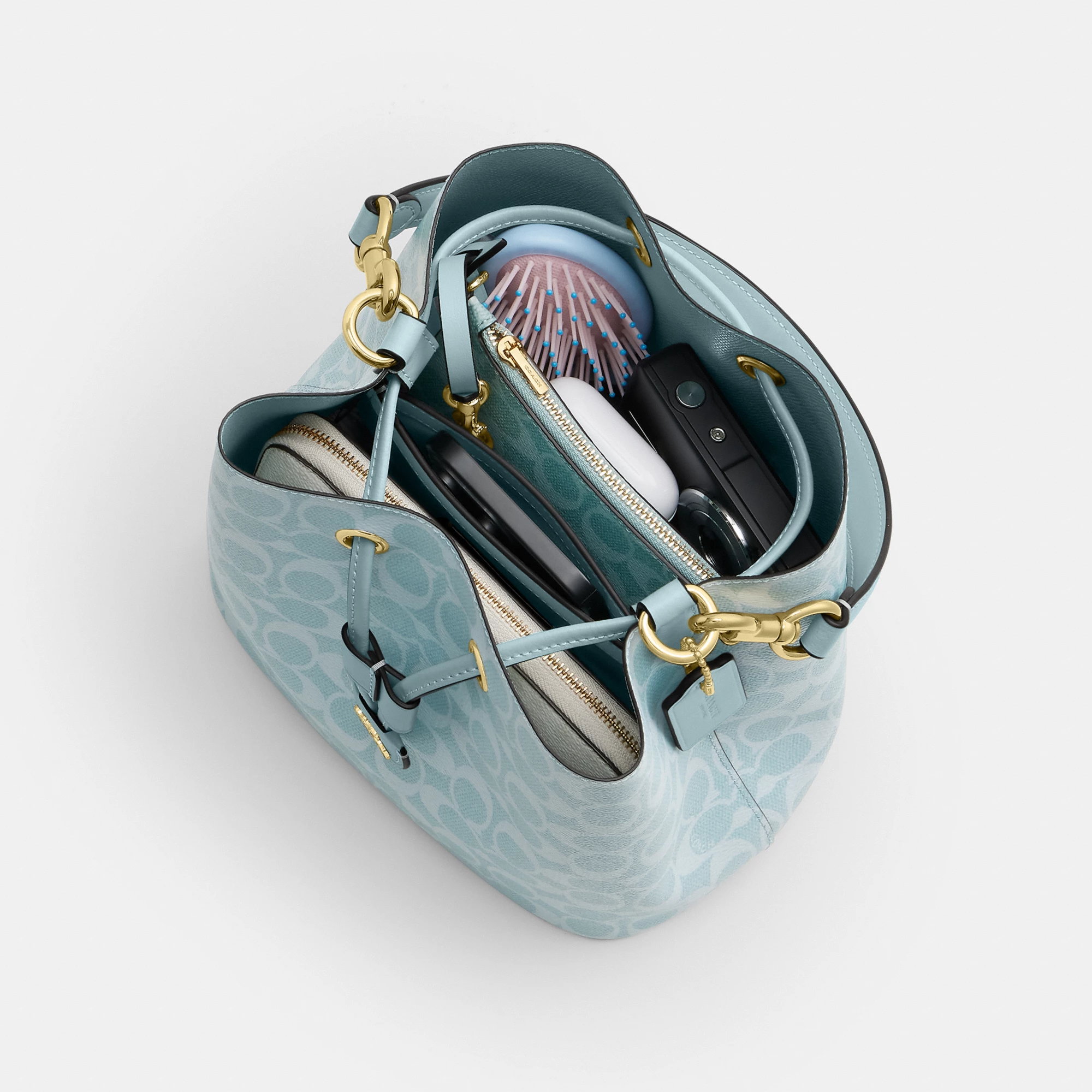 Rowan Bucket Bag In Signature Canvas - signature canvas/Gold/Light Blue - view 12