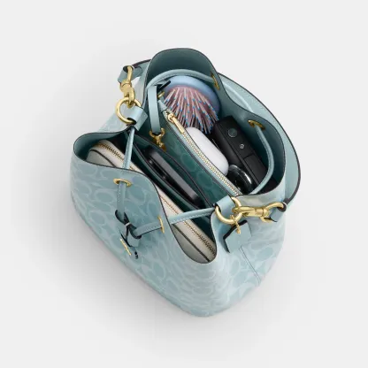 Rowan Bucket Bag In Signature Canvas - signature canvas/Gold/Light Blue - view 12
