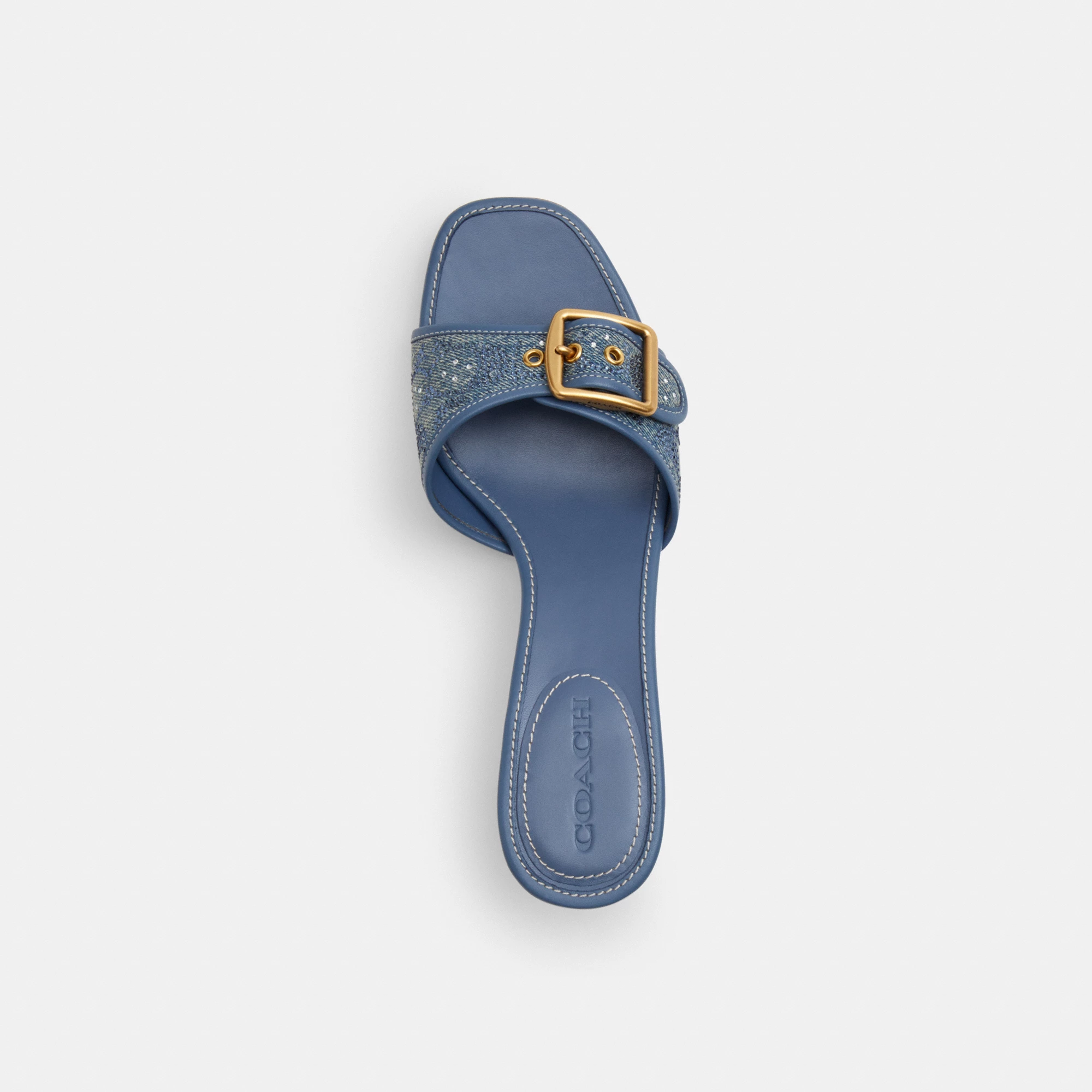 COACH®,Margot Sandal In Crystal Signature Denim,Leather,Denim,Cotton,Sandals,Fabric,Crystal,Embellished,Metal,Sustainable,...,Blue,Inside View,Top View