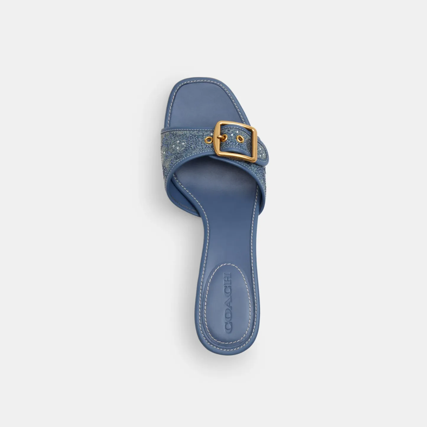 COACH®,Margot Sandal In Crystal Signature Denim,Leather,Denim,Cotton,Sandals,Fabric,Crystal,Embellished,Metal,Sustainable,...,Blue,Inside View,Top View