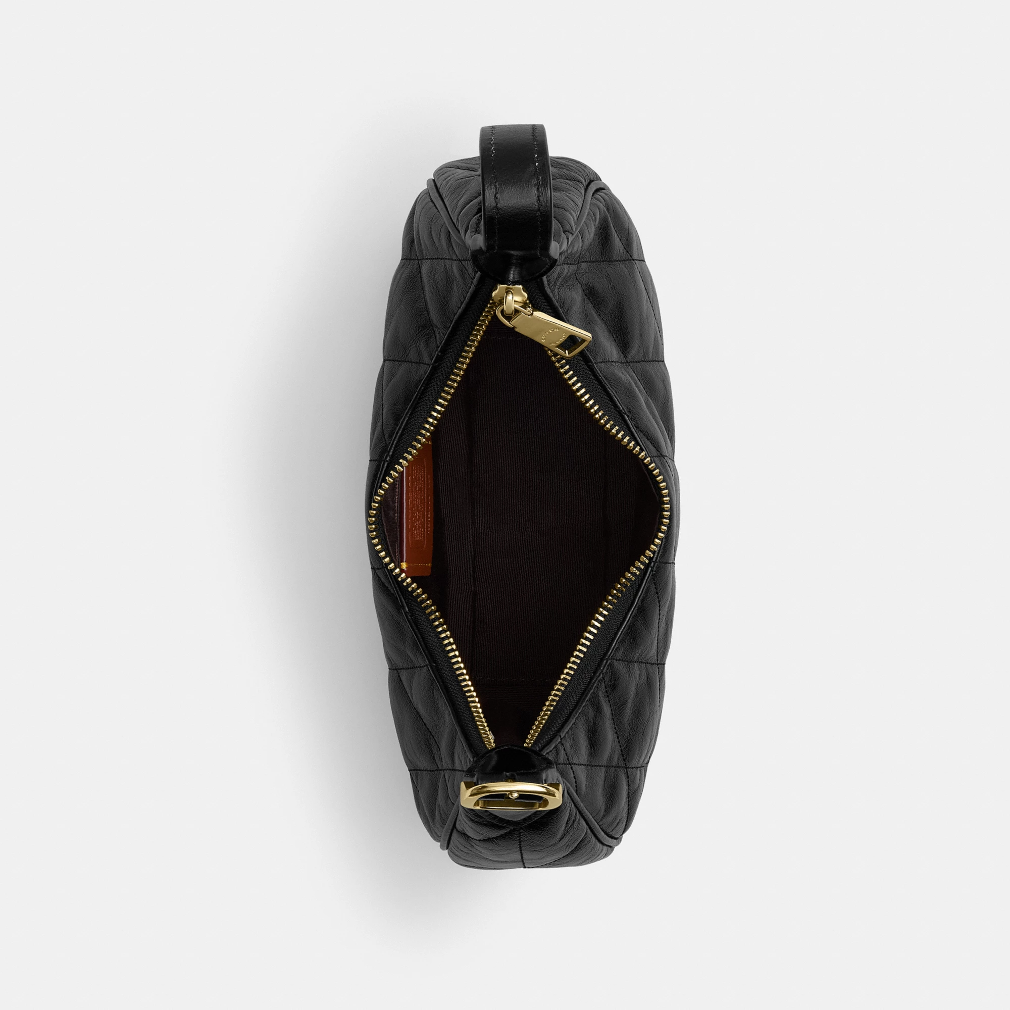 COACH®,Emily Shoulder Bag With Quilting,Recycled Polyester,Leather,Hobo,Pendant,Metal,Sustainable,Adjustable,Gold Metal,Da...,Black,Inside View,Top View