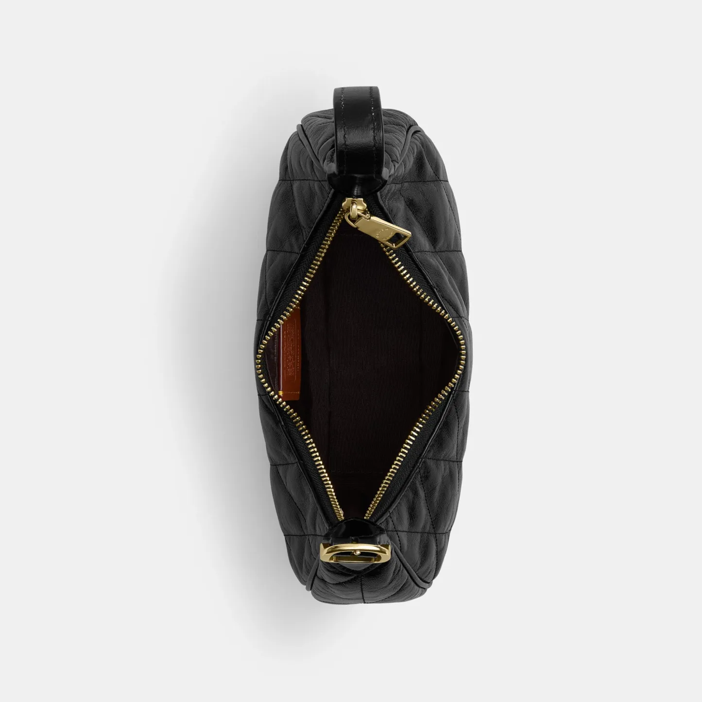 COACH®,Emily Shoulder Bag With Quilting,Recycled Polyester,Leather,Hobo,Pendant,Metal,Sustainable,Adjustable,Gold Metal,Da...,Black,Inside View,Top View