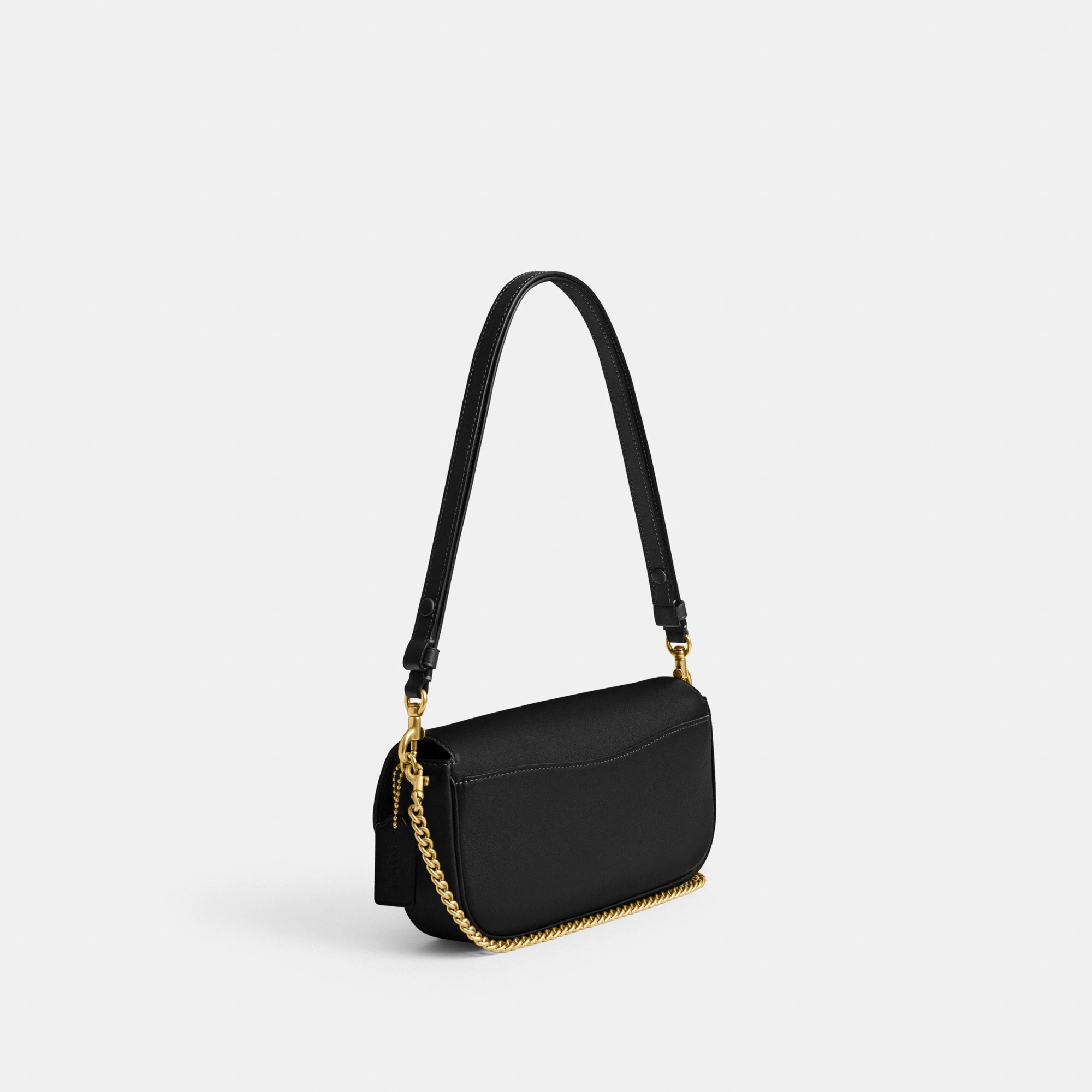 COACH®,Brook Flap Chain Bag,Calfskin Leather,Leather,Fabric,Shoulder Bag,Logo,Metal,Compact,Adjustable,Shoulder Guard,Gold...,Black,Angle View