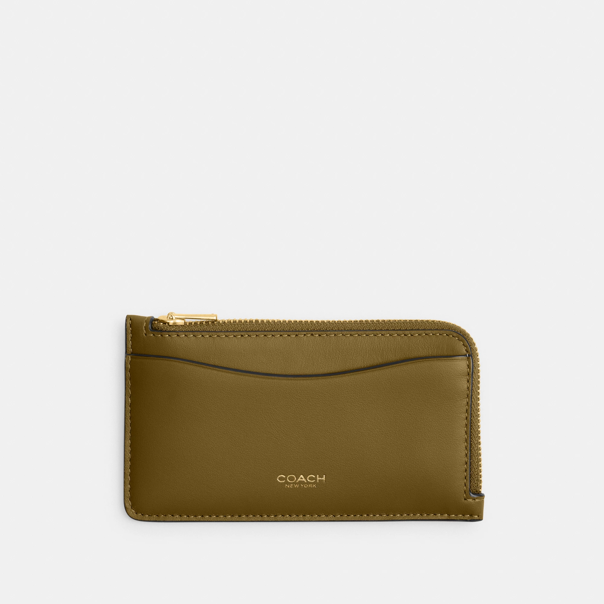 COACH®,New York Zip Card Case,Leather,Calfskin Leather,Card Case,Coin,Word Embellishment,Logo,Casual,Brown,Front View