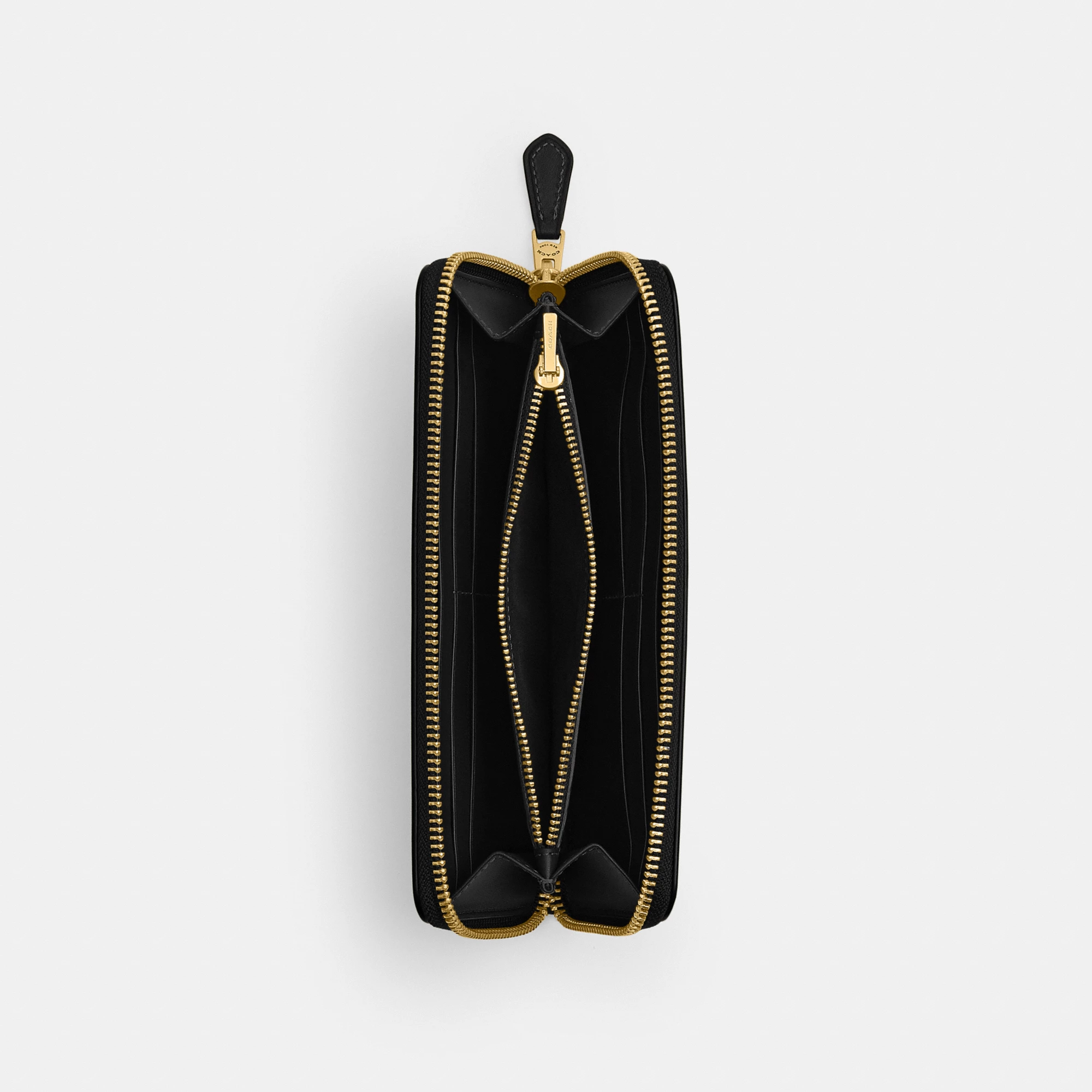 COACH®,New York Slim Accordion Zip Wallet,Leather,Calfskin Leather,Continental,Casual,Black,Inside View,Top View