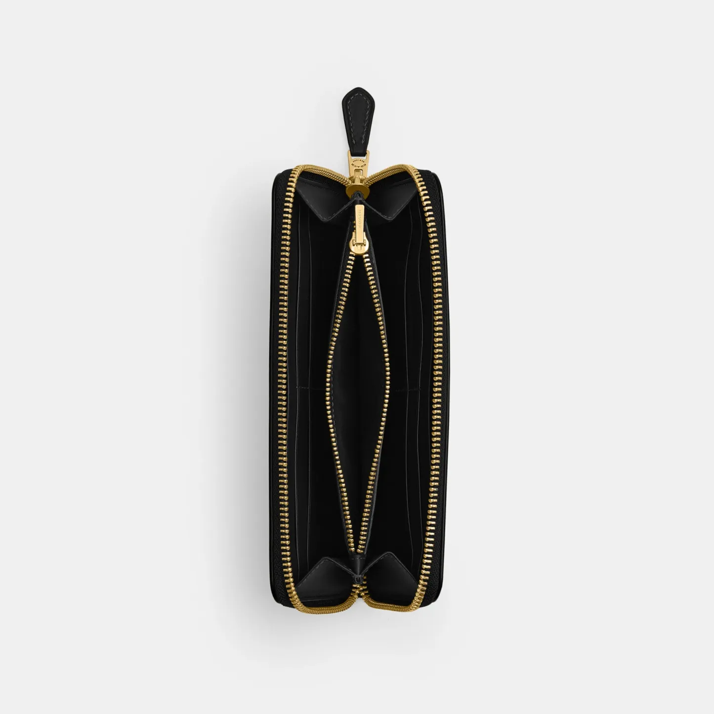 COACH®,New York Slim Accordion Zip Wallet,Leather,Calfskin Leather,Continental,Casual,Black,Inside View,Top View