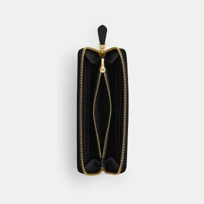 COACH®,New York Slim Accordion Zip Wallet,Leather,Calfskin Leather,Continental,Casual,Black,Inside View,Top View