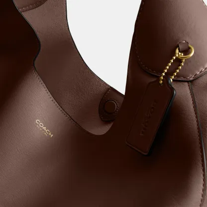 COACH®,Brooklyn Shoulder Bag 39,Hobo,Logo,Word Embellishment,Embossed,Casual,Brown,Closer View