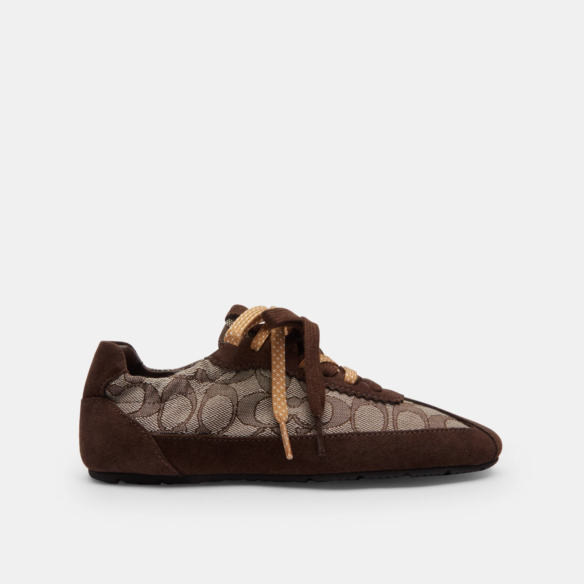 COACH®,Soft Sneaker In Signature Jacquard,Rubber,Suede,Recycled Polyester,Casual,Fabric,Logo,Color Block,Sustainable,Cushi...,Multi Color,Angle View