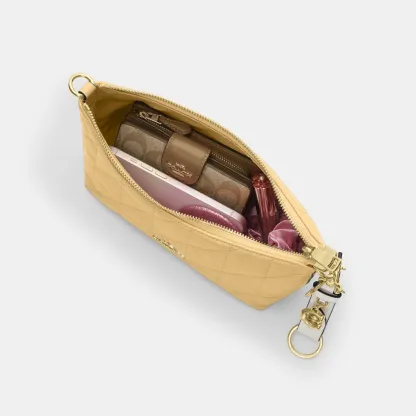 COACH®,Caitlin Shoulder Bag With Quilting,Lining Recycled Polyester,Recycled Polyester,Shoulder Bag,Logo,Chain Detail,Shou...,Beige,Inside View,Top View