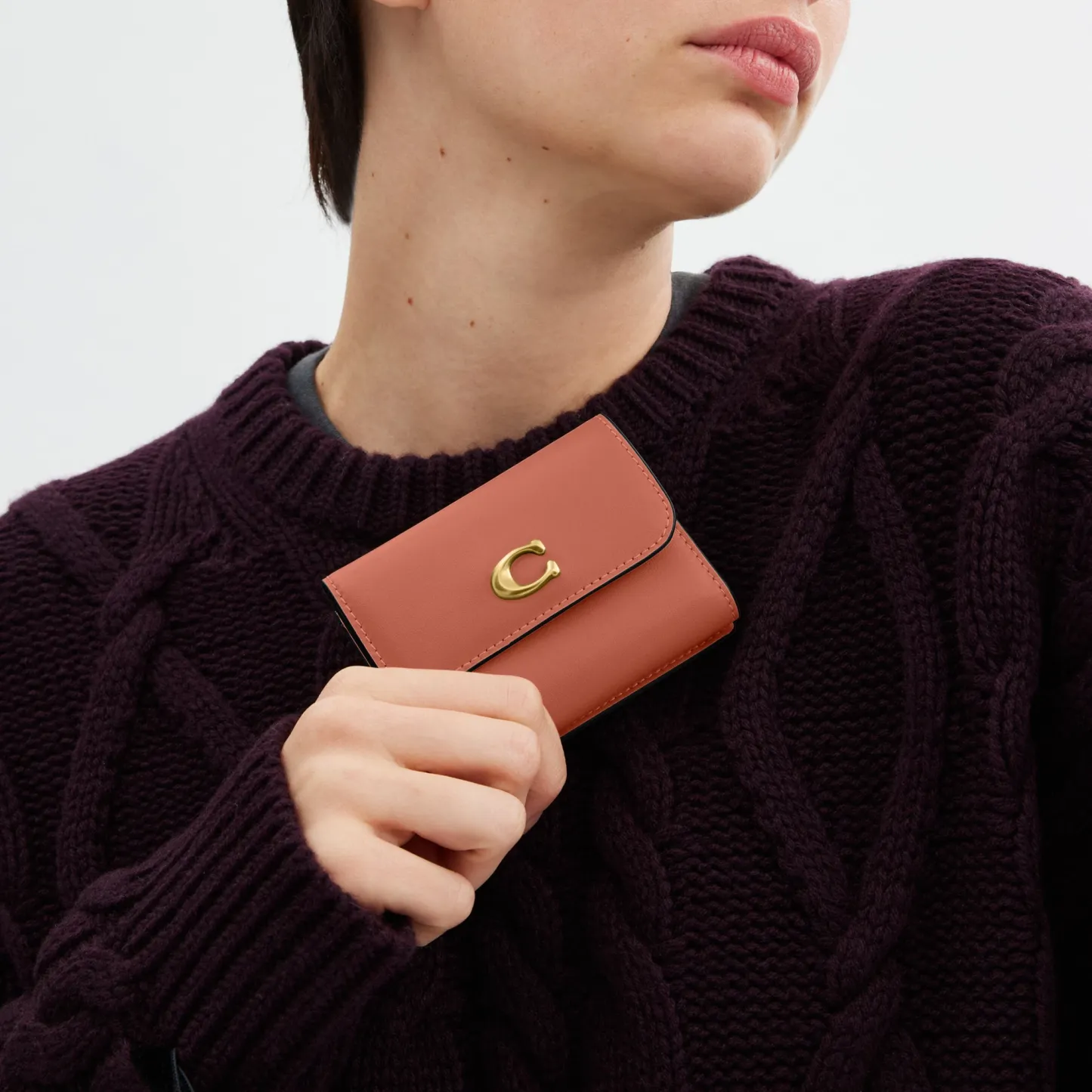 COACH®,Essential Card Holder Wallet,Leather,Calfskin Leather,Card Case,Bi Fold,Logo,Metal,Casual,Brown,Detail View