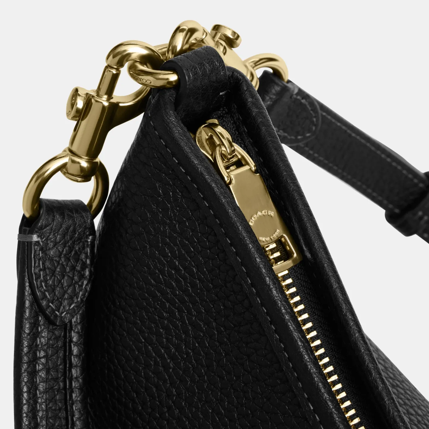 COACH®,Laurel Shoulder Bag,Leather,Hobo,Logo,Gold Metal,Casual,Black,Closer View
