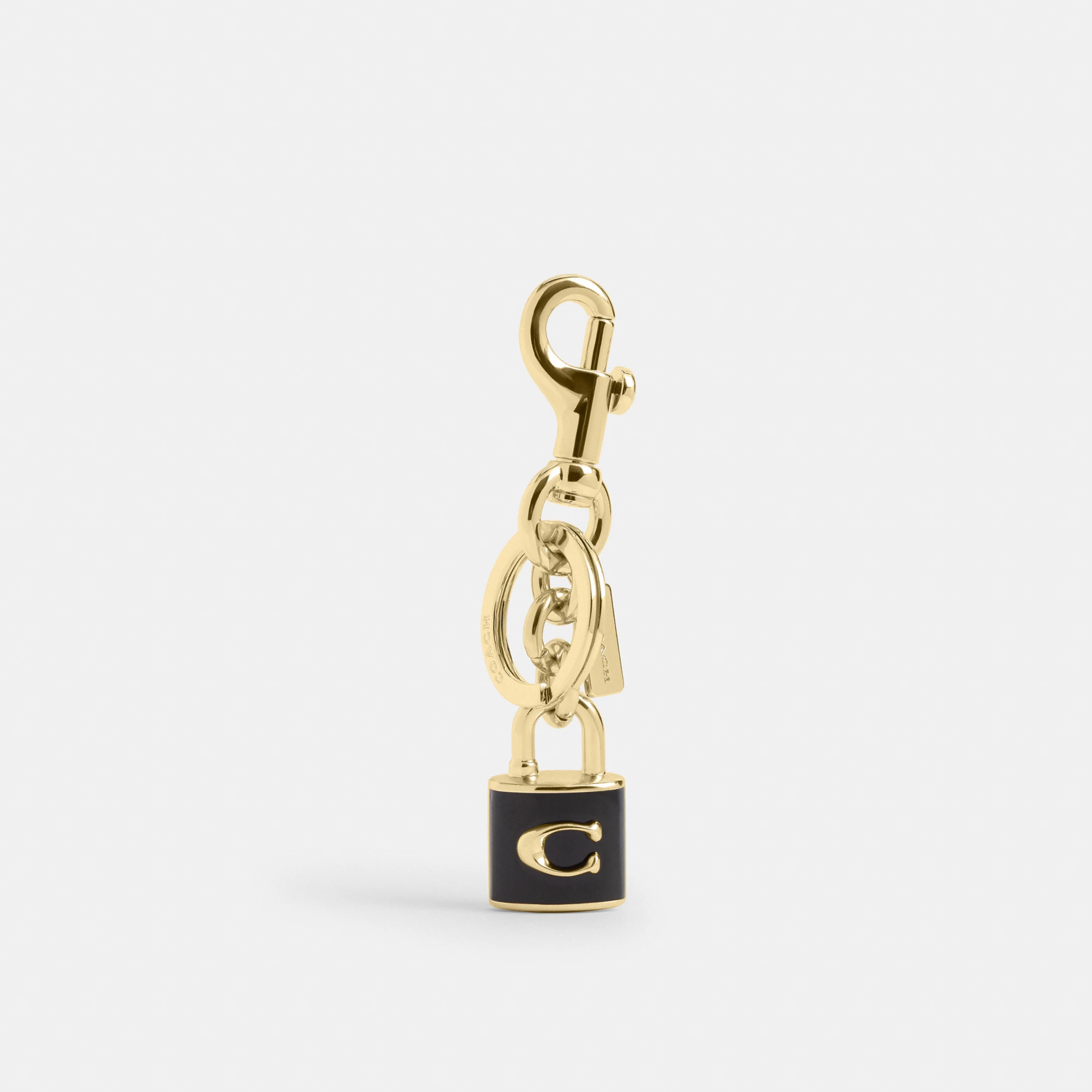 COACH®,Lock Bag Charm,Leather,Bag Charm,Metal Material,Logo,Key Ring,Gold Metal,Casual,Gold,Black,Front View