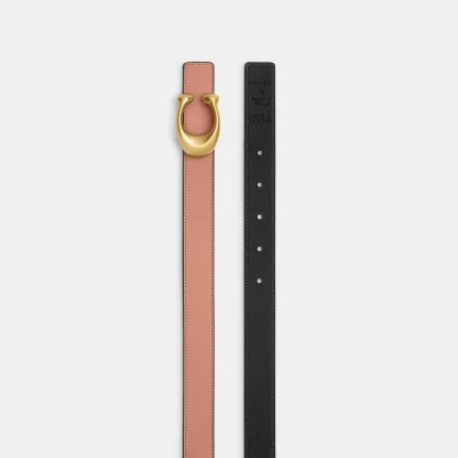 COACH®,Sculpted C Buckle Reversible Belt, 25 Mm,Leather,Standard,Metal Material,Logo,Metal,Reversible,Brass Gold,Day Party,Multi Color,Angle View