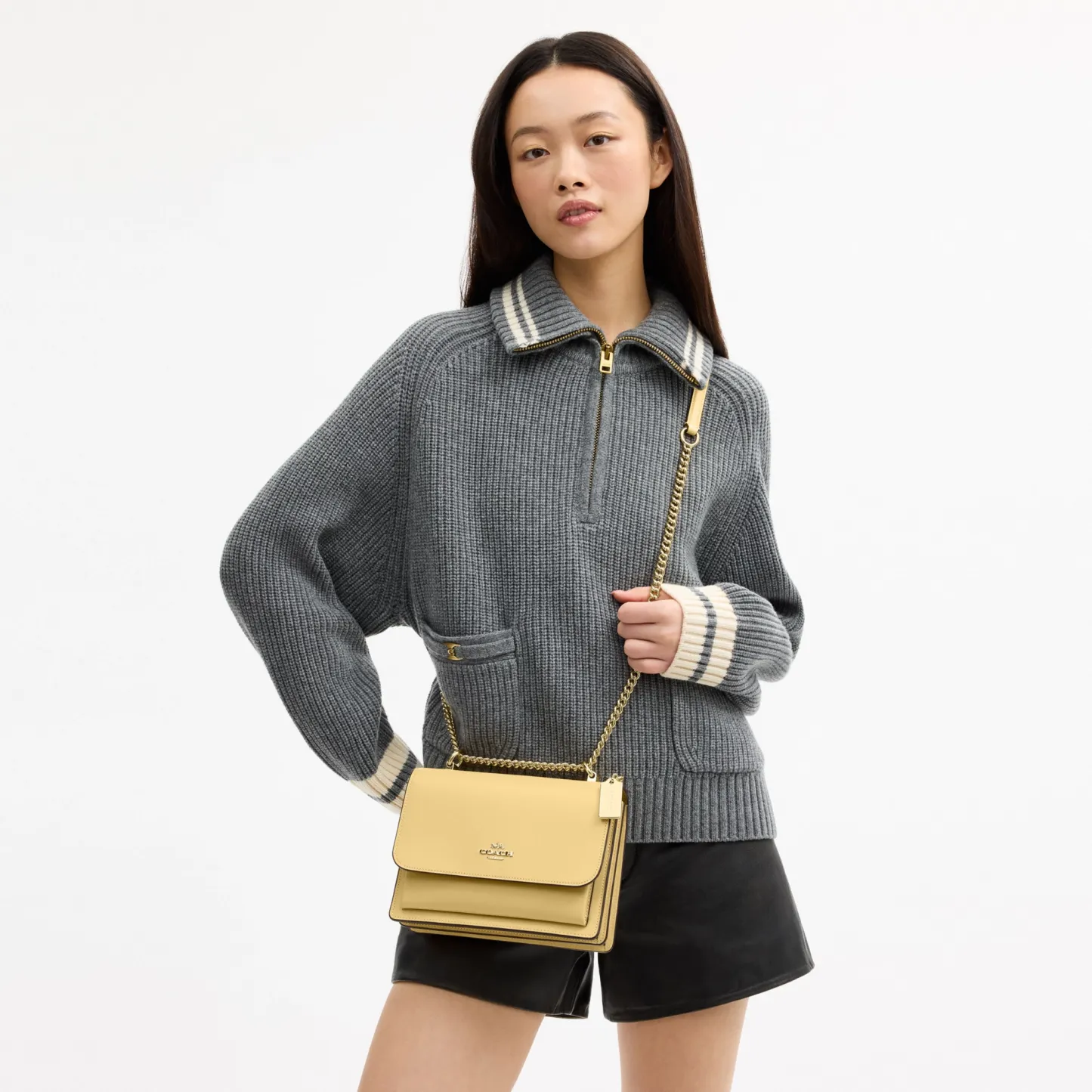 COACH®,Klare Crossbody Bag,Calfskin Leather,Leather,Crossbody,Metal,Logo,Luggage Tag,Adjustable,Lined,Compact,Gold Metal,D...,Gold