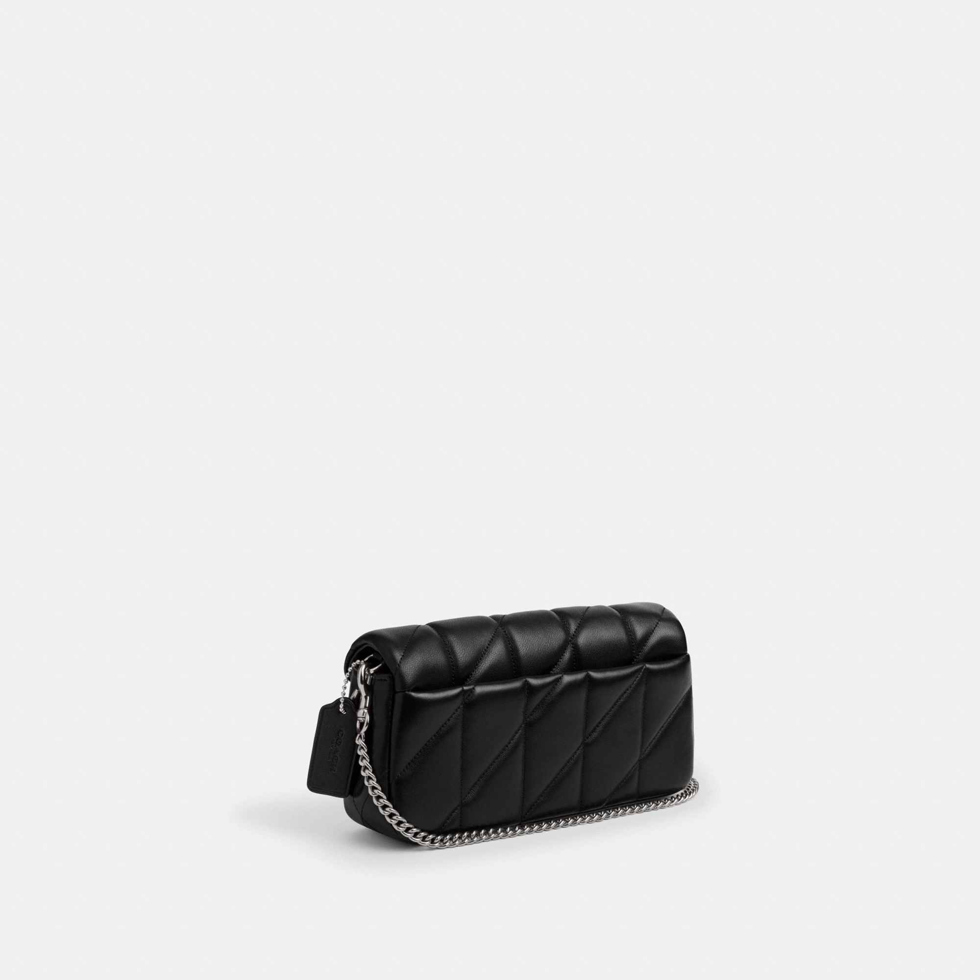 COACH®,Tabby Chain Crossbody Bag 19 With Quilting,Lining Leather,Leather,Crossbody,Wristlet,Logo,Pattern,Stitching,Embelli...,Black,Angle View
