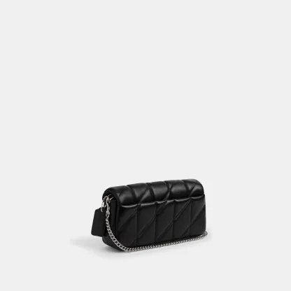 COACH®,Tabby Chain Crossbody Bag 19 With Quilting,Lining Leather,Leather,Crossbody,Wristlet,Logo,Pattern,Stitching,Embelli...,Black,Angle View