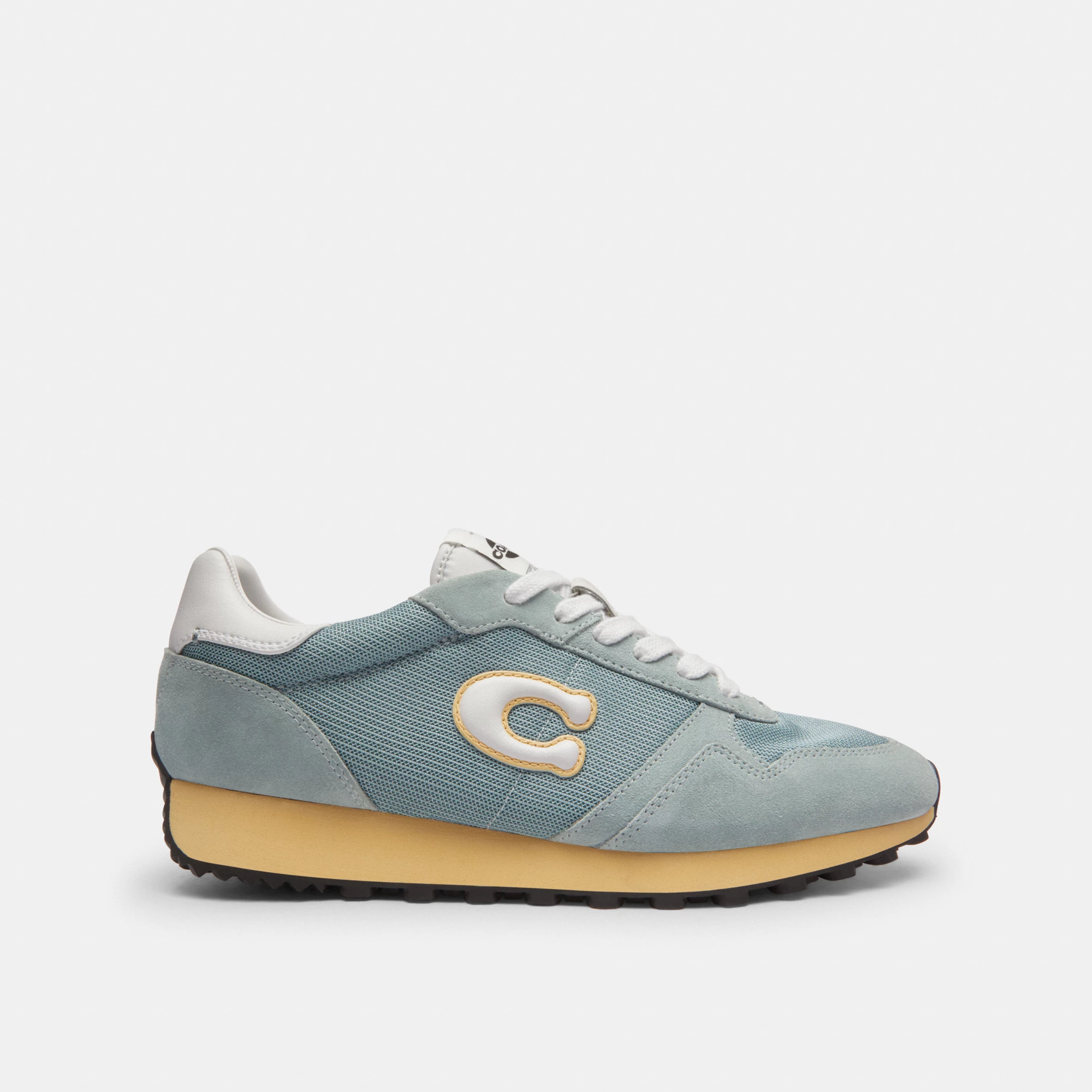 COACH®,Retro Runner,Rubber,Recycled Polyester,Mesh,Suede,Activewear,Fabric,Logo,Color Block,Sustainable,Pull Tab,Breathabl...,Blue,Angle View
