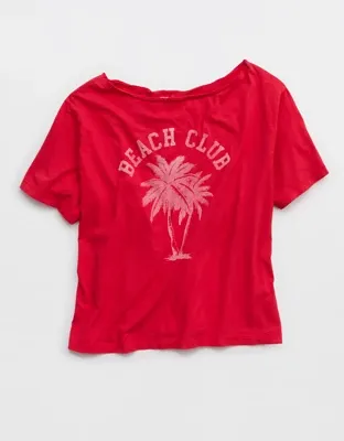 Aerie Off-The-Shoulder Relaxed T-Shirt - Chilly Red