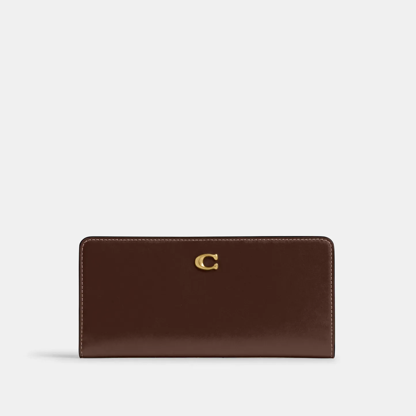 COACH®,Essential Slim Wallet,Leather,Continental,Bi Fold,Logo,Metal,Casual,Brown,Front View
