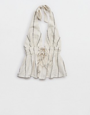 Aerie Beach Textured Halter Top - Soft Muslin
