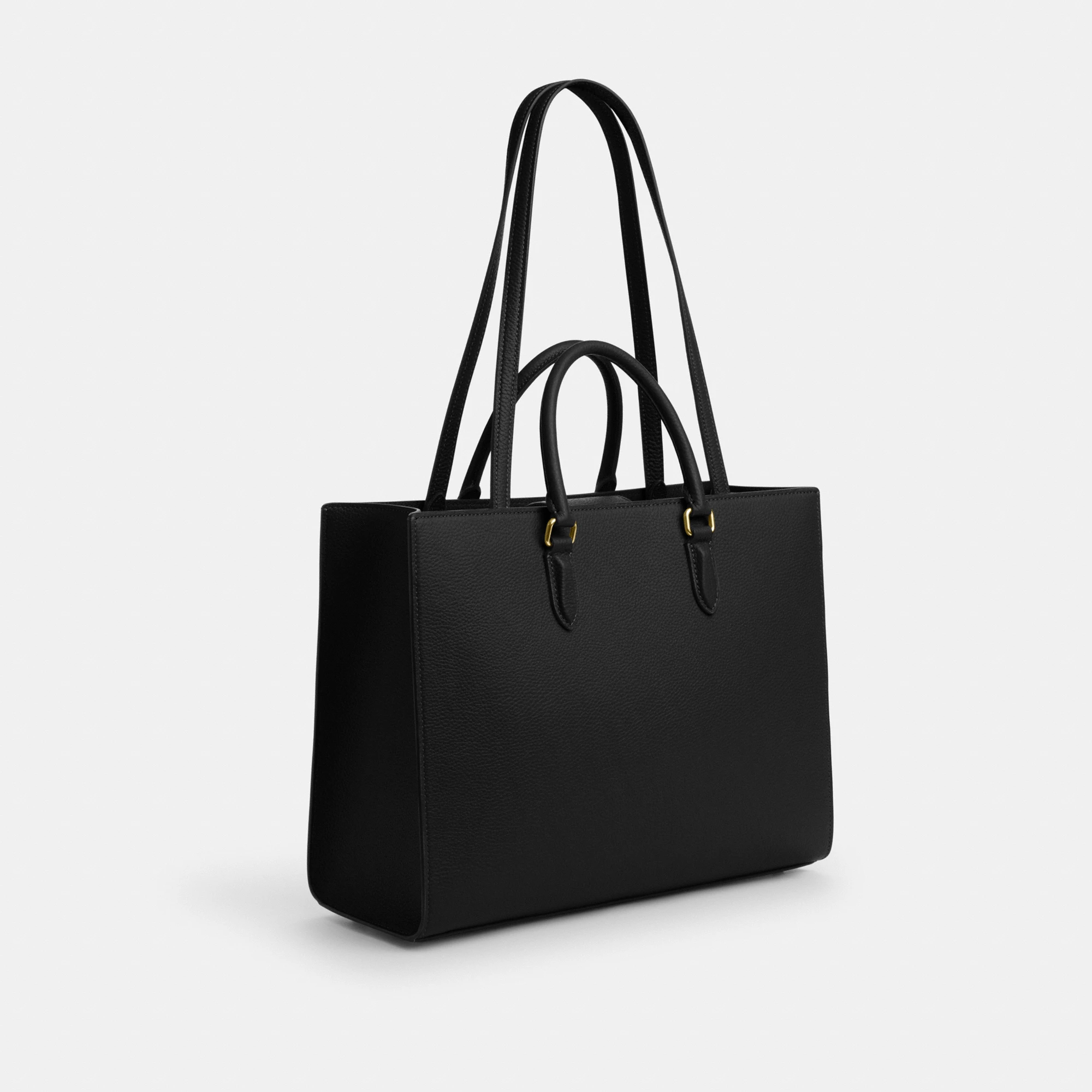 COACH®,Maggie Tote Bag,Leather,Tote,Logo,Embossed,Metal,Work,Black,Angle View