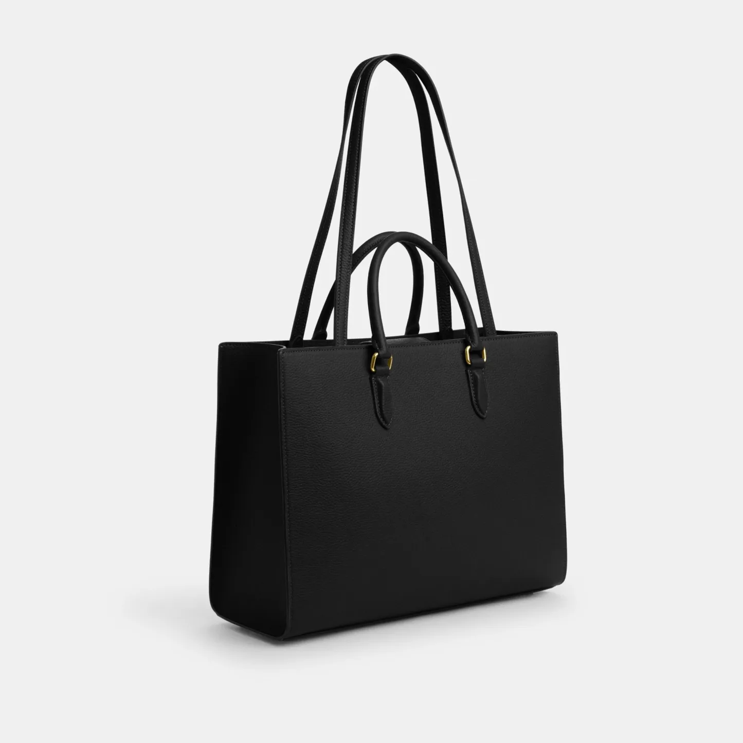 COACH®,Maggie Tote Bag,Leather,Tote,Logo,Embossed,Metal,Work,Black,Angle View