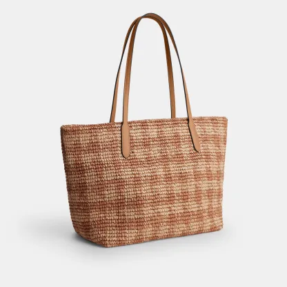 COACH®,City Tote Bag With Gingham Print,,Angle View