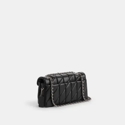 COACH®,Tabby Shoulder Bag 26 With Pillow Quilting,Leather,Shoulder Bag,Metal,Logo,Shoulder Guard,Silver Metal,Day Party,Black,Angle View