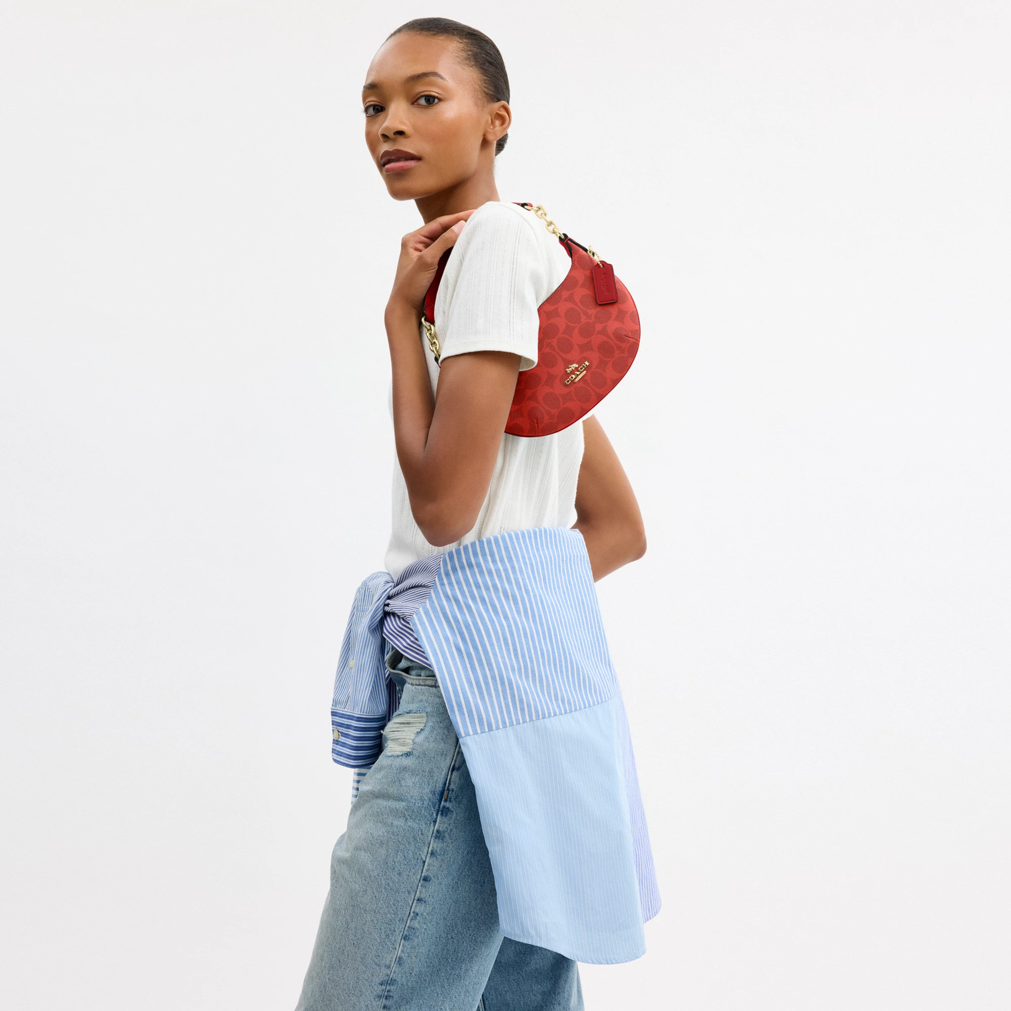 COACH®,Mini Payton Bag In Signature Canvas,Lining Leather,Polyester,Leather,Canvas,Lining Recycled Polyester,Recycled Poly...,Red,Detail View