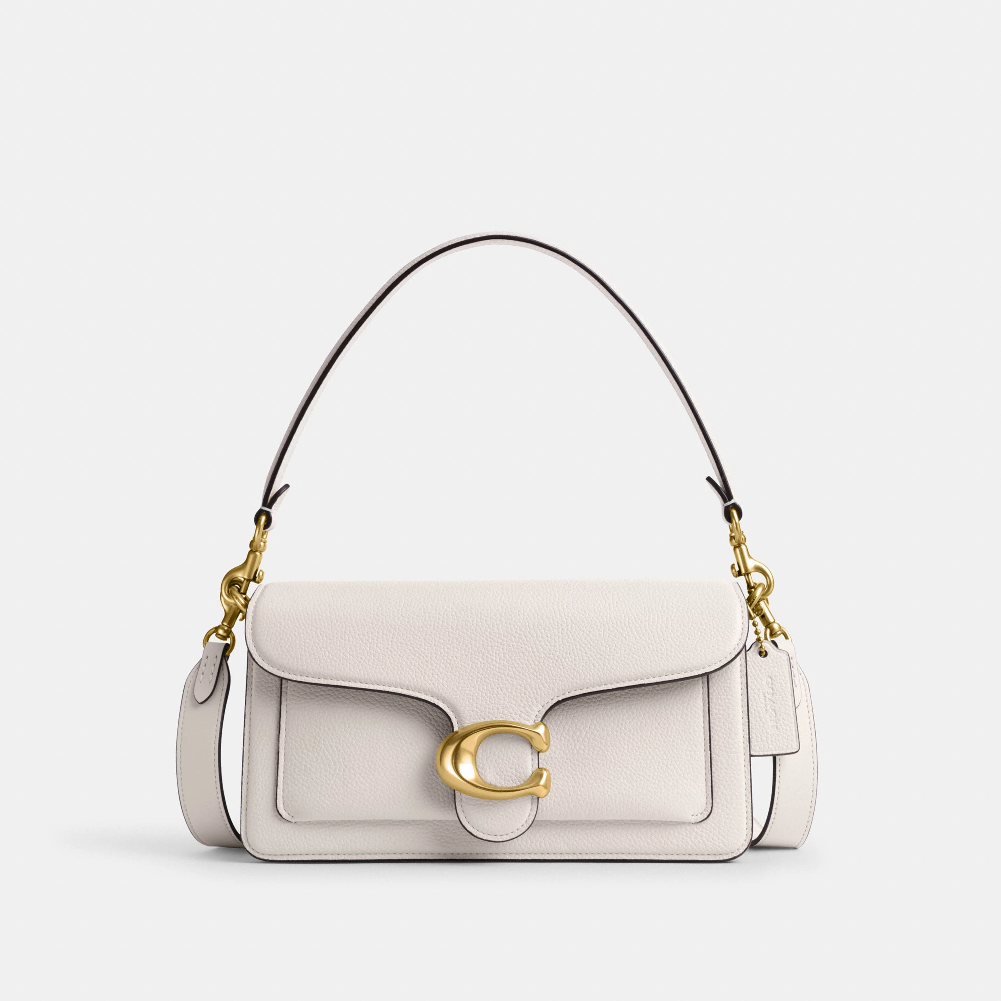 COACH®,Tabby Shoulder Bag 26,Leather,Shoulder Bag,Crossbody,Logo,Gusset,Gold Metal,Casual,White,Front View