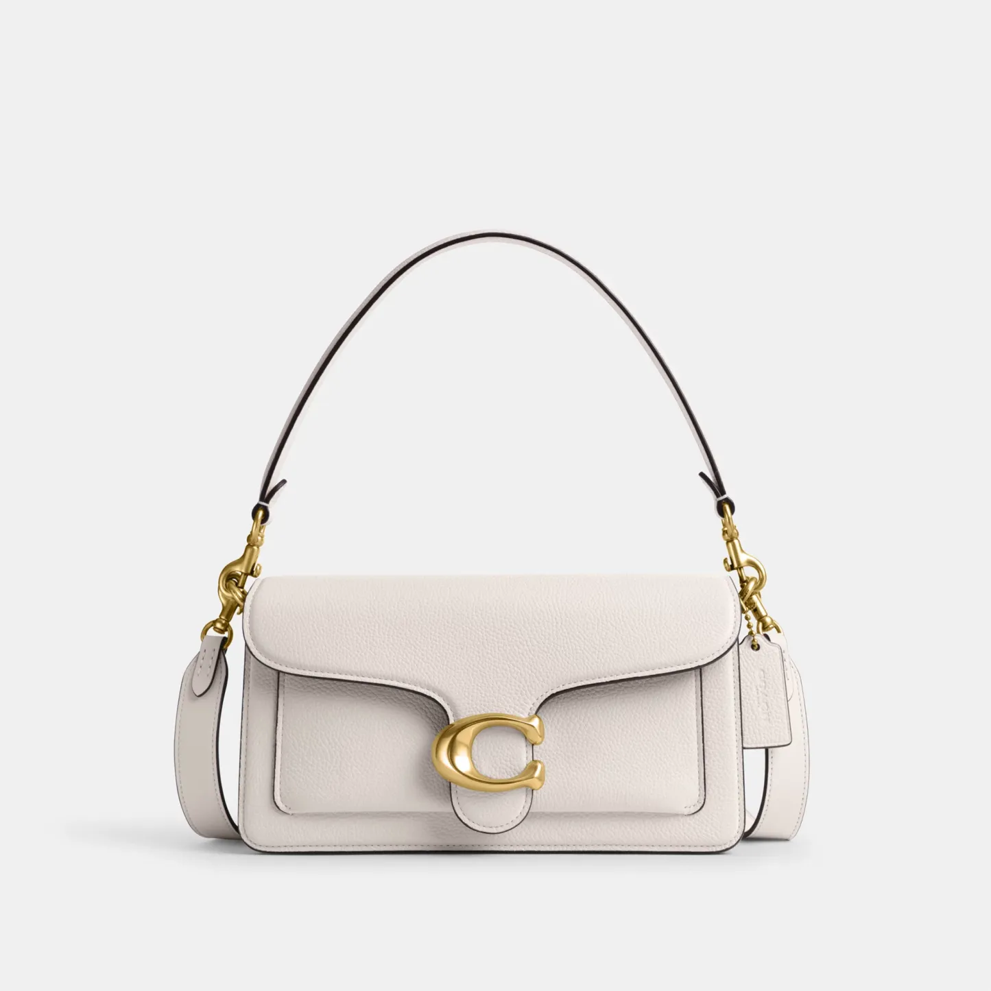 COACH®,Tabby Shoulder Bag 26,Leather,Shoulder Bag,Crossbody,Logo,Gusset,Gold Metal,Casual,White,Front View