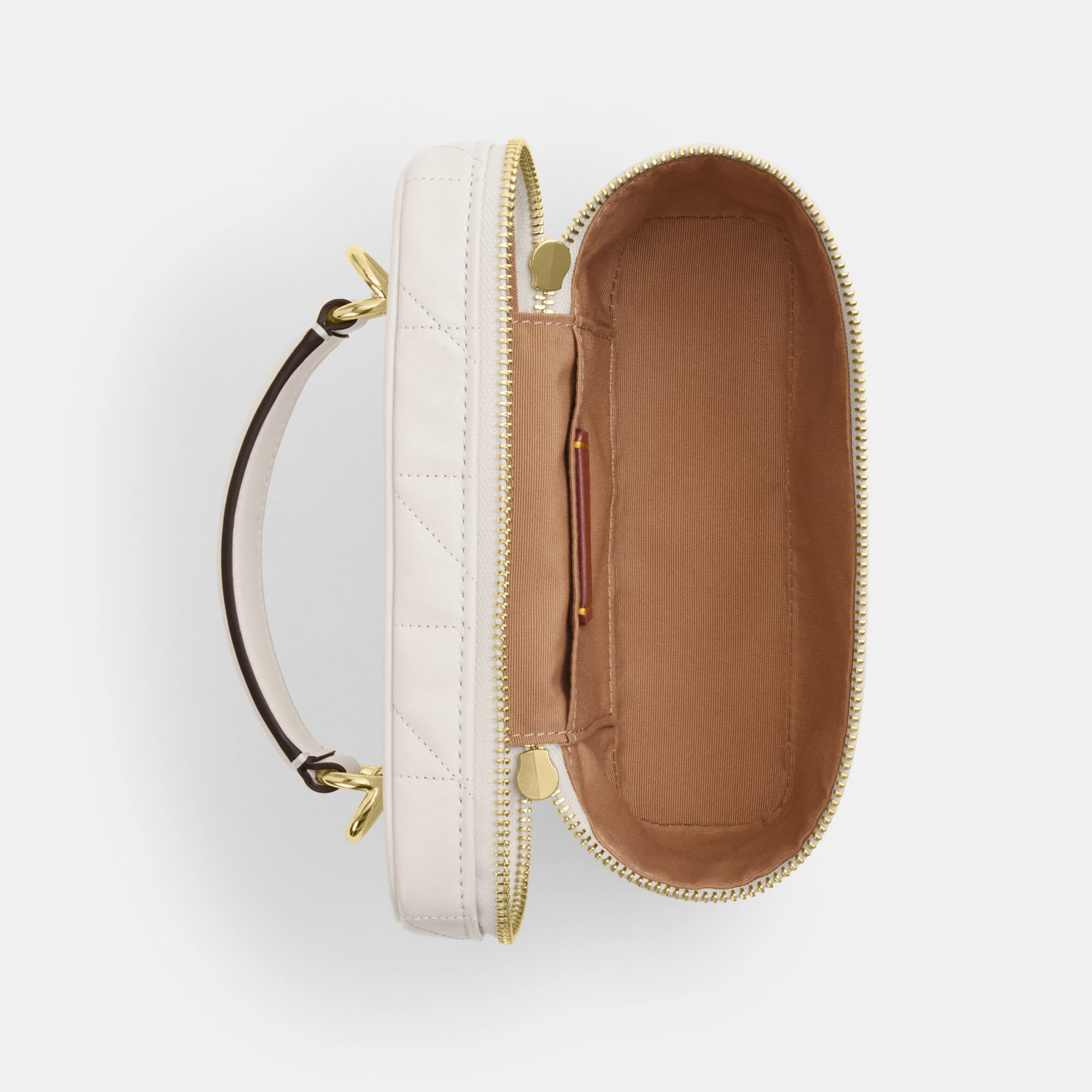 COACH®,Rainer Crossbody Bag 18 With Quilting,Recycled Polyester,Leather,Crossbody,Logo,Quilted,Sustainable,Adjustable,Gold...,White,Inside View,Top View