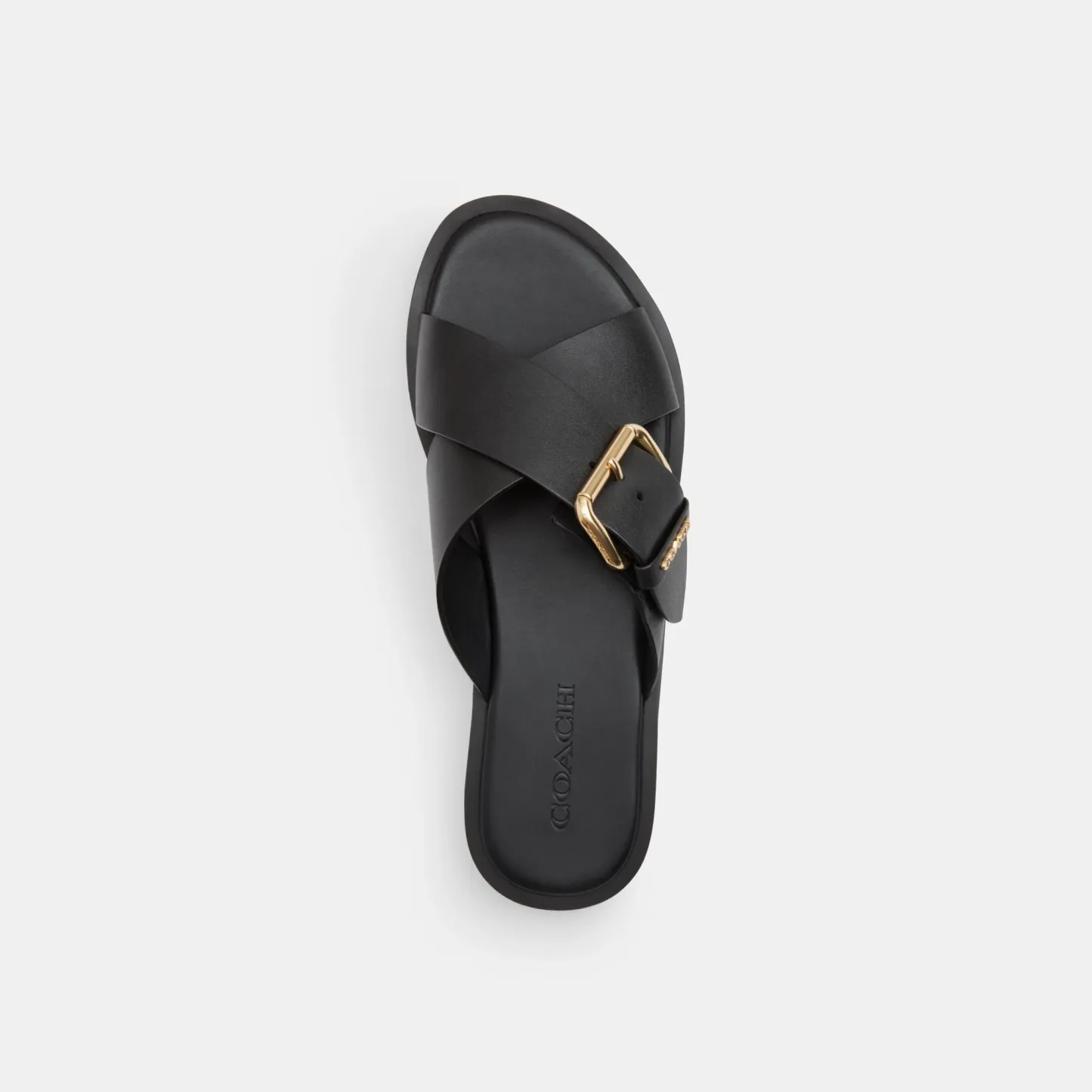 COACH®,Crisscross Buckle Sandal,Black,Inside View,Top View