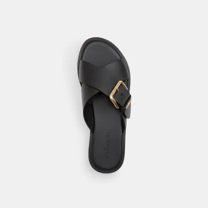 COACH®,Crisscross Buckle Sandal,Black,Inside View,Top View