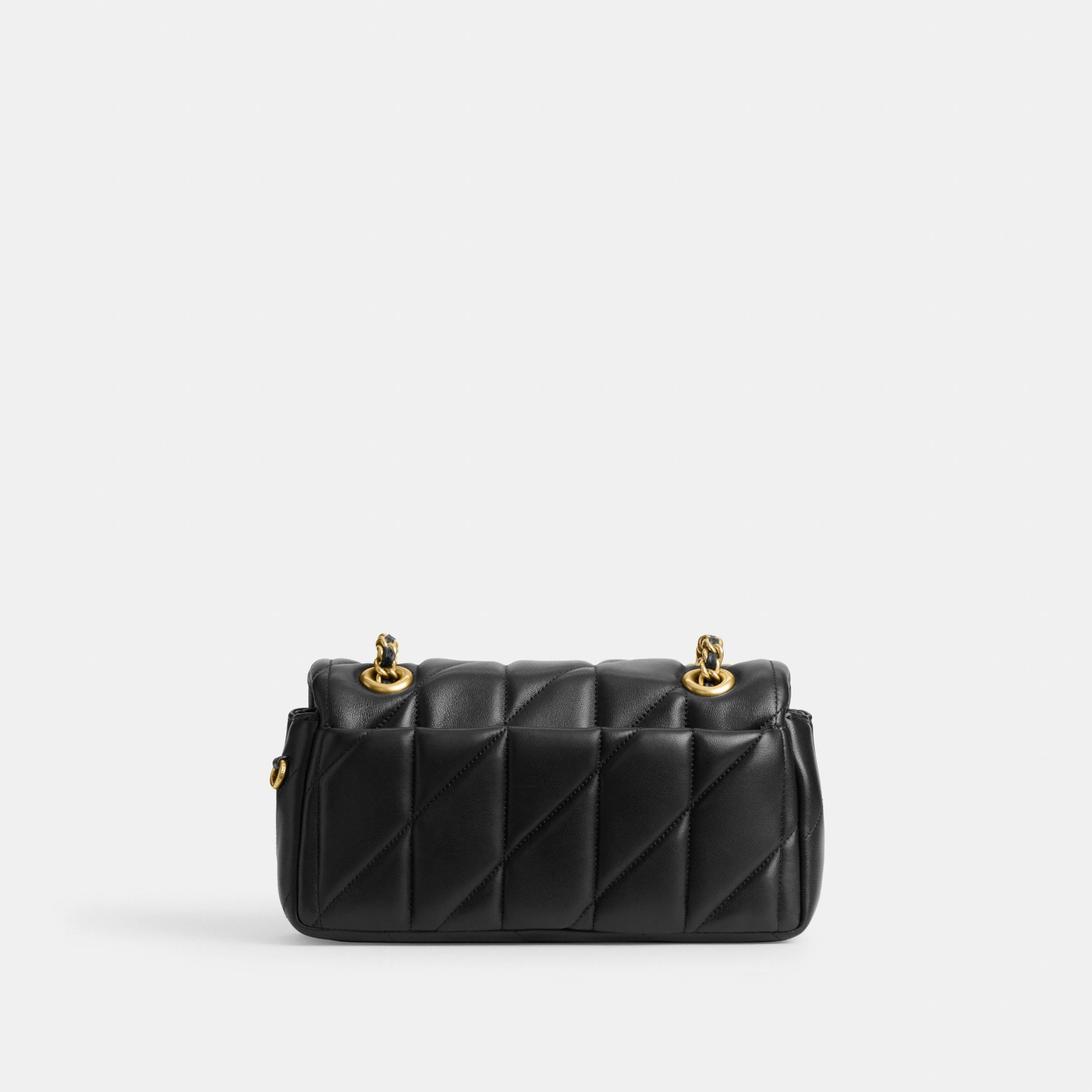 COACH®,Tabby Shoulder Bag 20 With Pillow Quilting,Leather,Shoulder Bag,Chain Detail,Embossed,Logo,Metal,Gold Metal,Day Party,Black,Back View