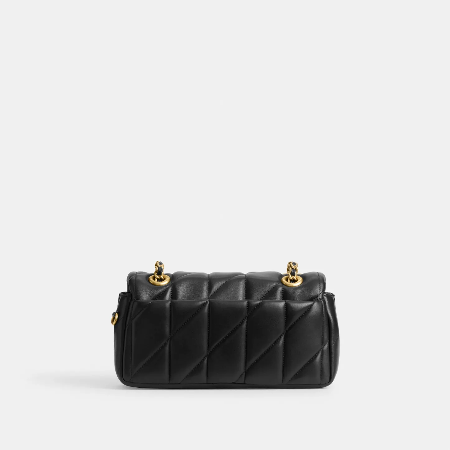COACH®,Tabby Shoulder Bag 20 With Pillow Quilting,Leather,Shoulder Bag,Chain Detail,Embossed,Logo,Metal,Gold Metal,Day Party,Black,Back View