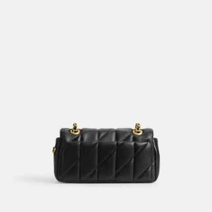COACH®,Tabby Shoulder Bag 20 With Pillow Quilting,Leather,Shoulder Bag,Chain Detail,Embossed,Logo,Metal,Gold Metal,Day Party,Black,Back View