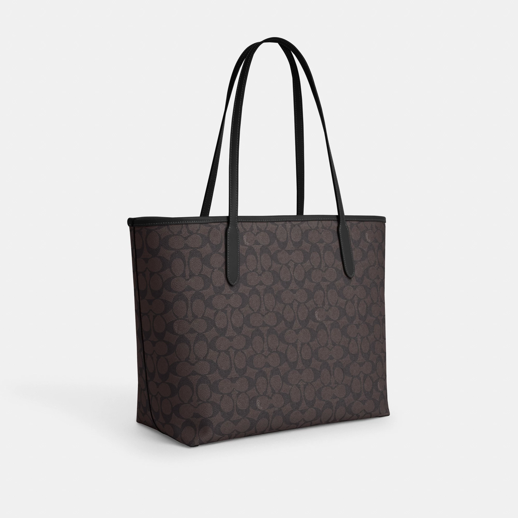 COACH®,City Tote Bag In Signature Canvas,Tote,Metal,Tag Embellishment,Color Block,Embossed,Piping,Logo,Casual,Multi Color,Angle View