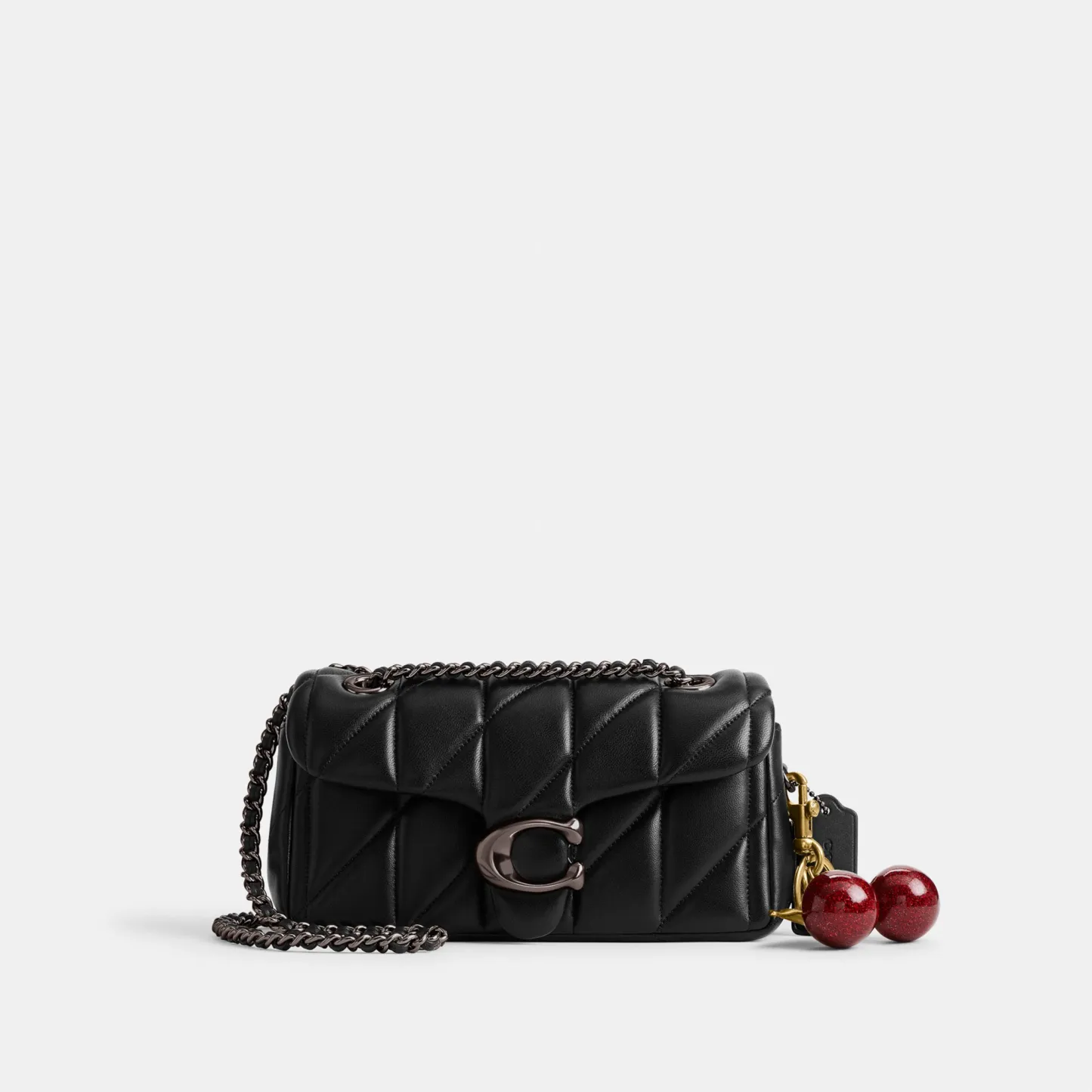 COACH®,Tabby Shoulder Bag 20 With Pillow Quilting,Leather,Shoulder Bag,Chain Detail,Embossed,Logo,Metal,Gold Metal,Day Party,Black,Angle View