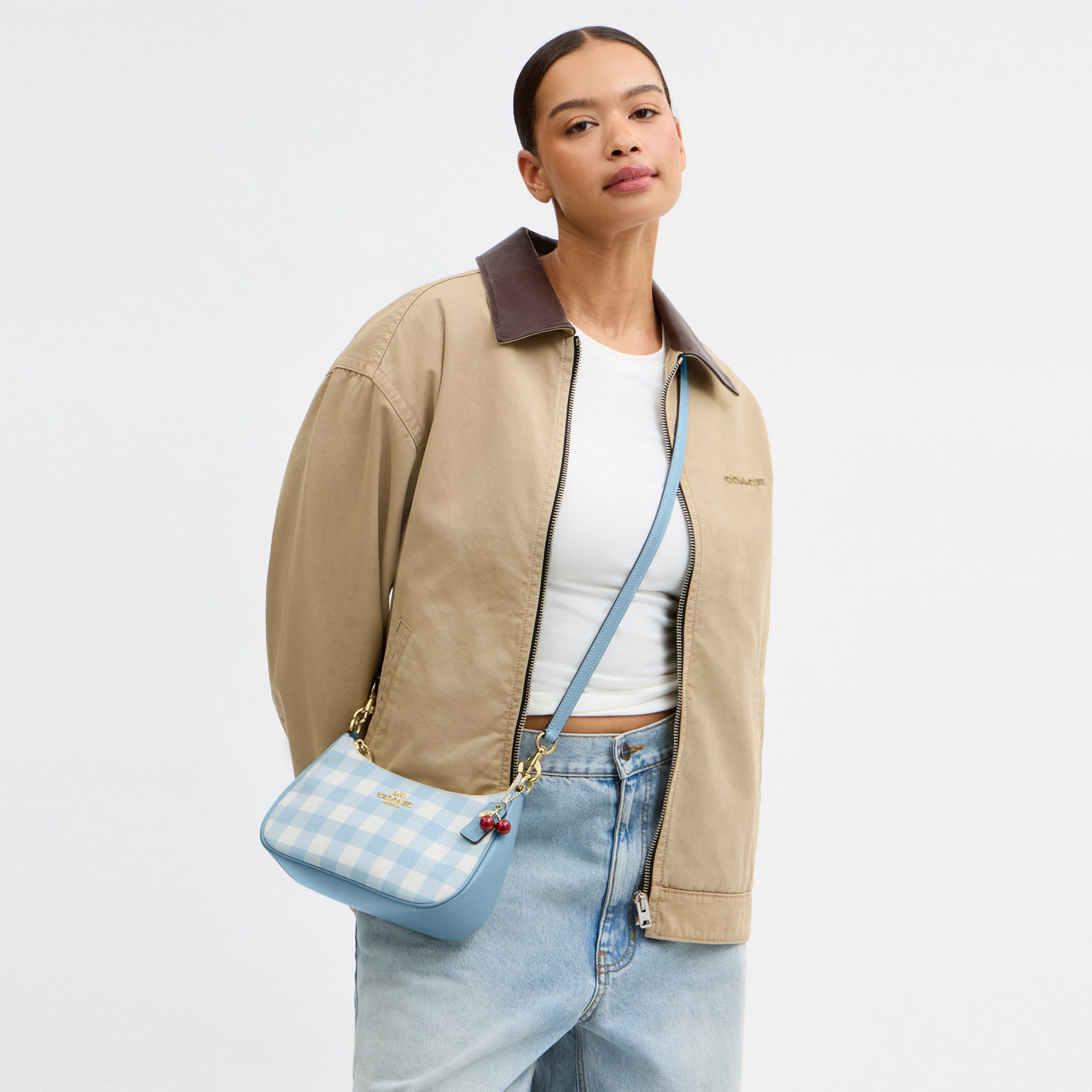 COACH®,Teri Shoulder Bag With Gingham Print And Charm,