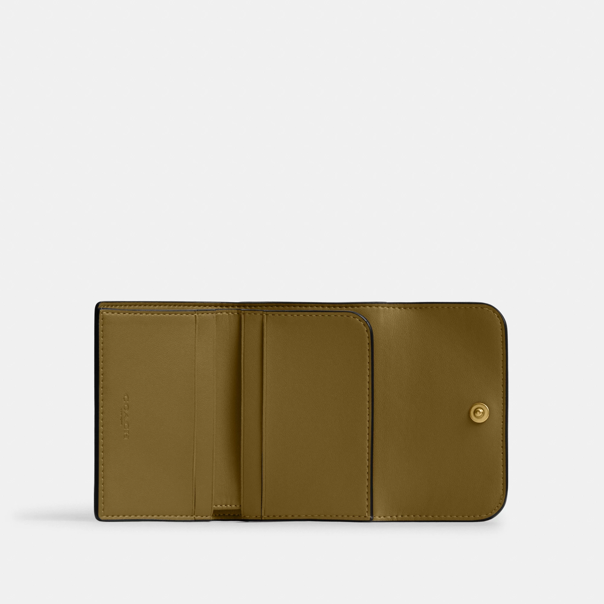 COACH®,Essential Card Holder Wallet,Leather,Calfskin Leather,Card Case,Bi Fold,Logo,Metal,Casual,Brown,Inside View,Top View